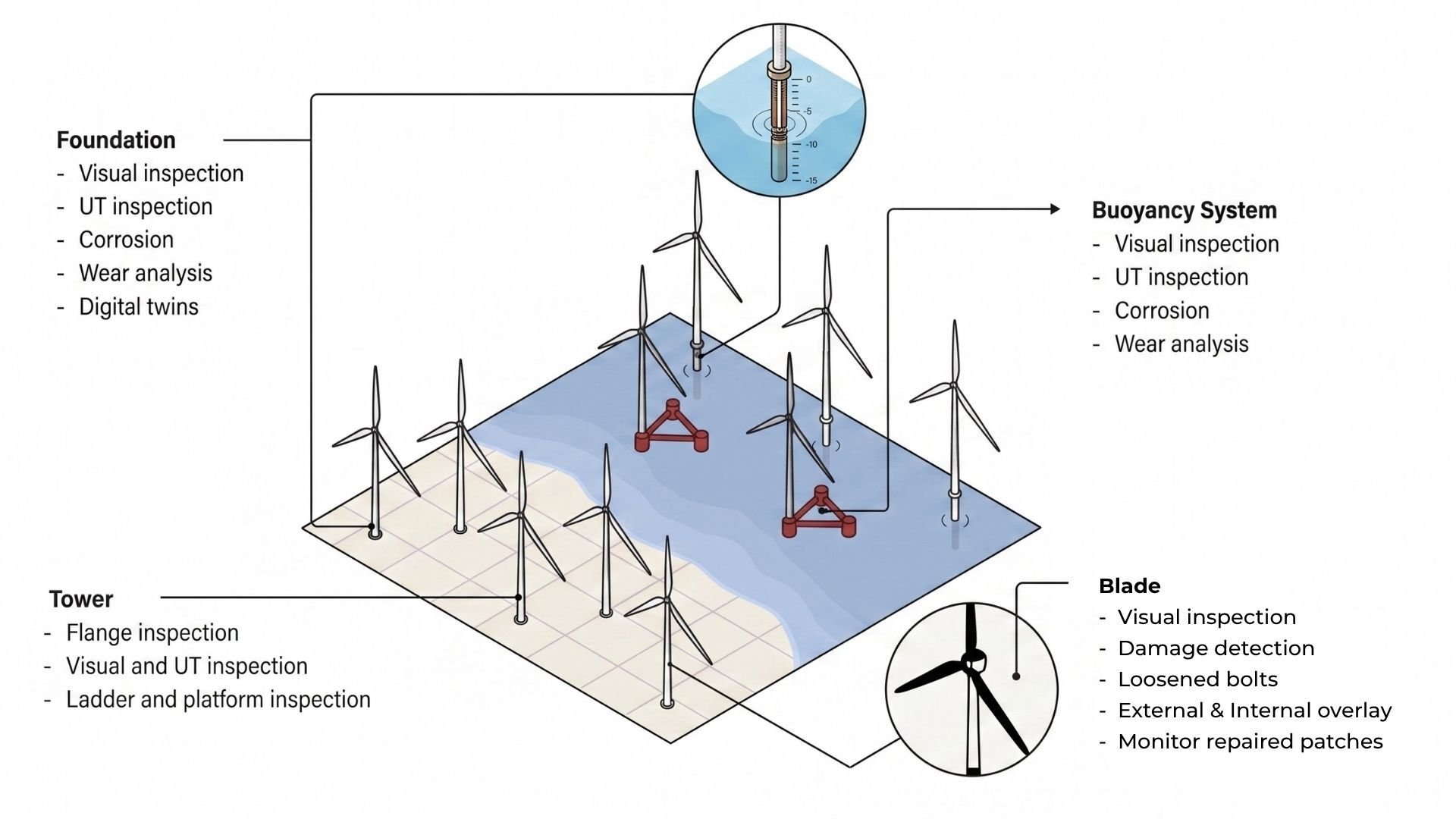 Main applications for drone inspections in offshore wind turbines.