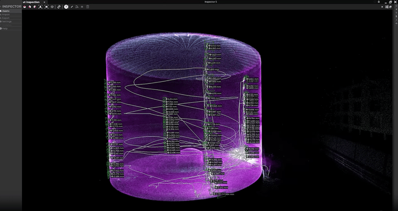 Inspector software transforming Elios 3 drone data into a 3D inspection model