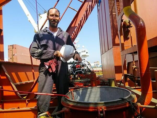 Thierry Guillot with an Elios drone prior to a vessel’s tank inspection.