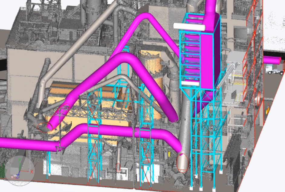 A BIM model that includes some laser scan point clouds and some BIM modelling details 
