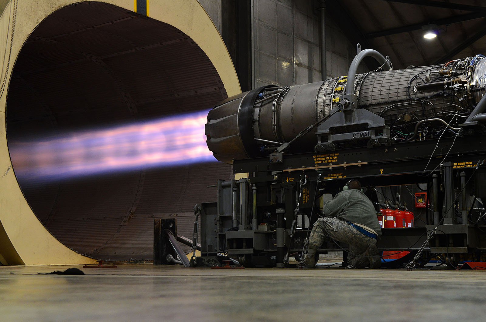 Inspection of a jet engine test facility